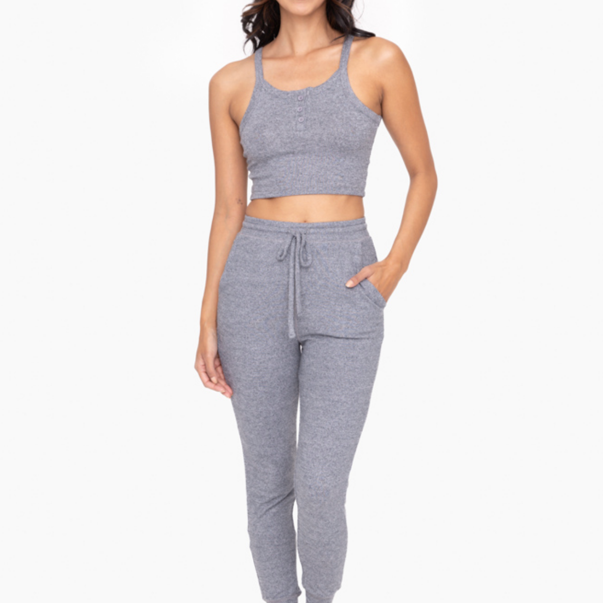 Mono B Brushed Cropped Henley Cami Top-Crop Tops-Krush Kandy, Women's Online Fashion Boutique Located in Phoenix, Arizona (Scottsdale Area)