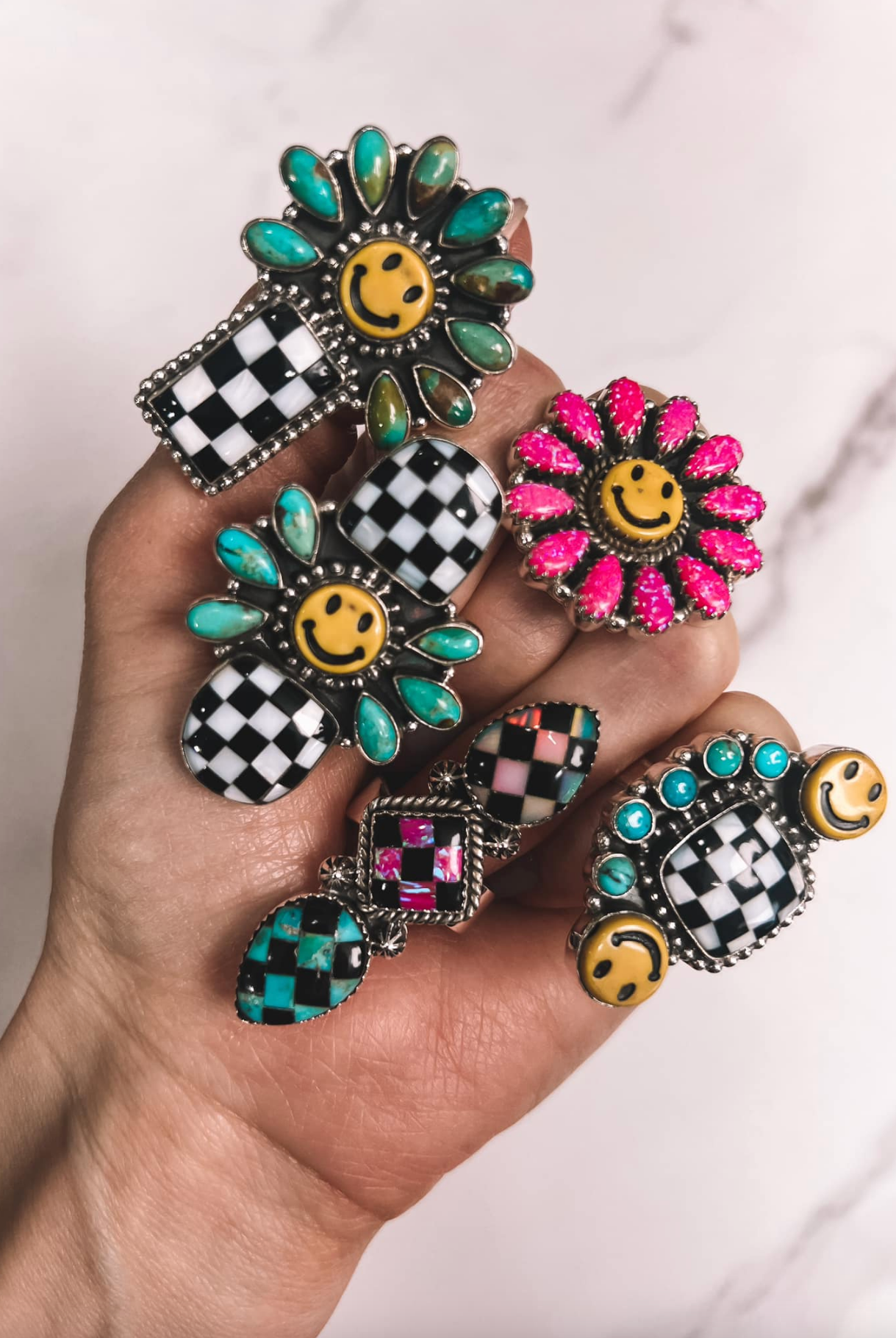 Put a Smile On Cluster Sterling Silver Stone Rings MADE TO ORDER-Bar Necklaces-Krush Kandy, Women's Online Fashion Boutique Located in Phoenix, Arizona (Scottsdale Area)