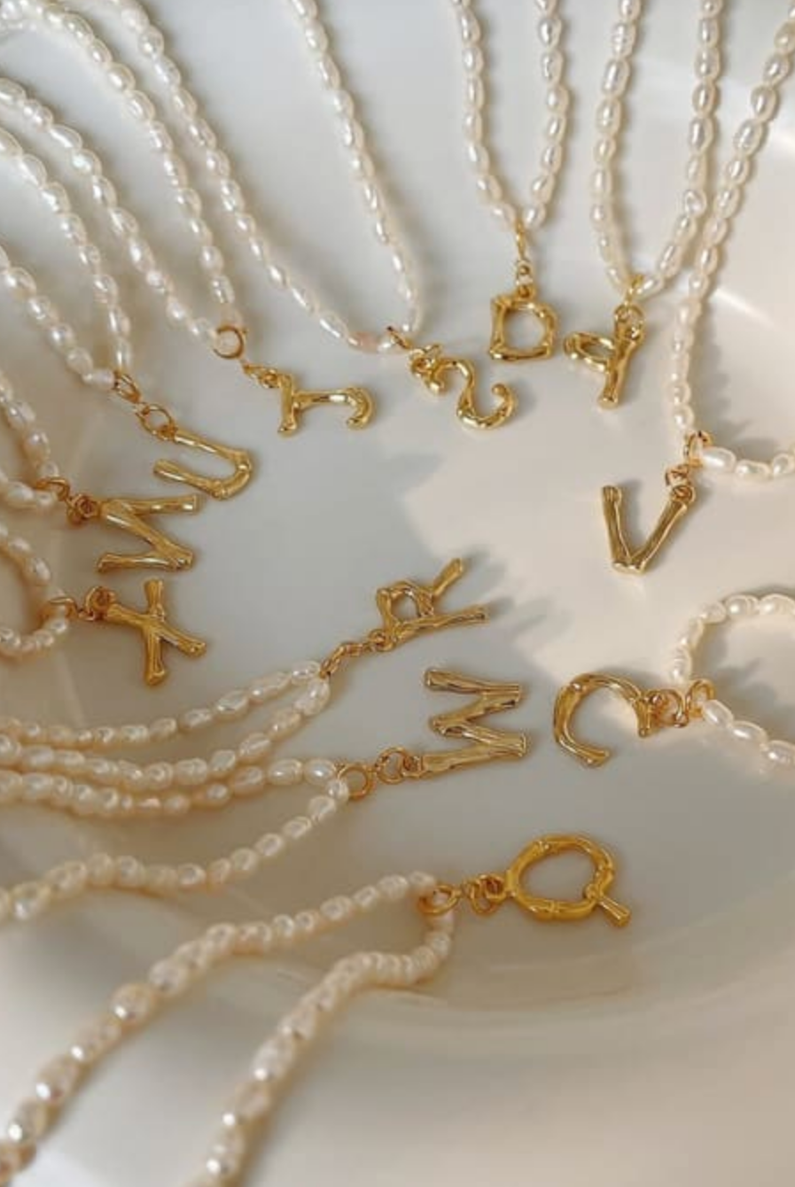 Until Now Pearl Initial Pendant Necklace-Squash Blossom Necklaces-Krush Kandy, Women's Online Fashion Boutique Located in Phoenix, Arizona (Scottsdale Area)