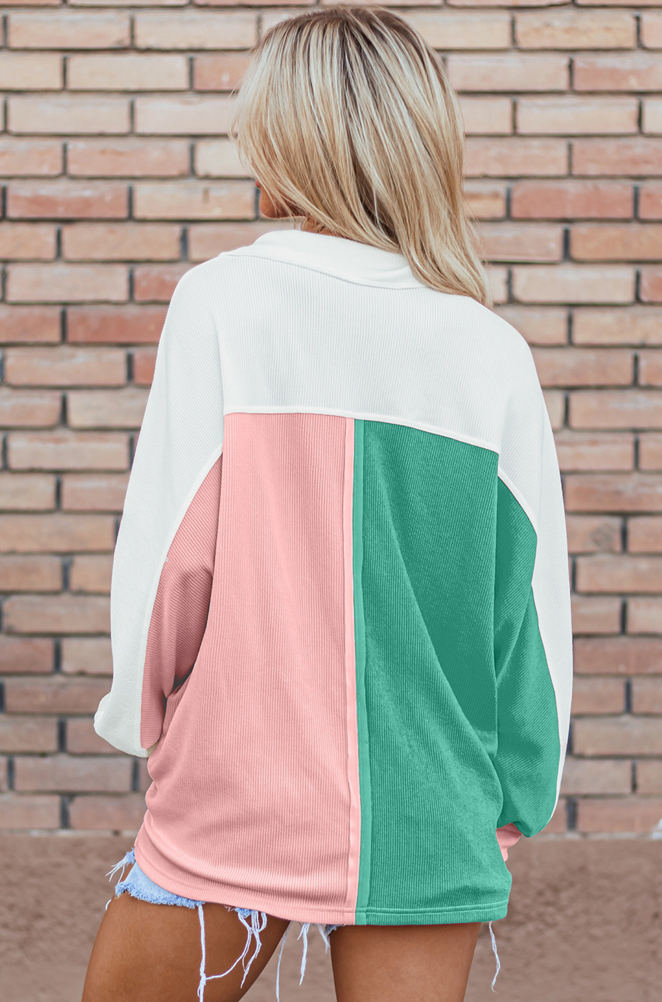 Ribbed Color Block Collared Sweatshirt-Sweaters-Krush Kandy, Women's Online Fashion Boutique Located in Phoenix, Arizona (Scottsdale Area)