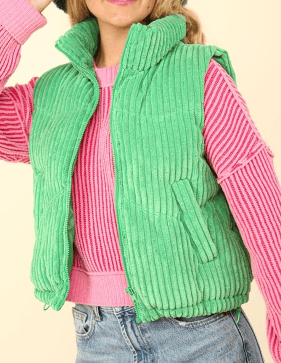 The Ridge Zip-Up Padded Corduroy Puffer Vest S-3X EXCLUSIVE-Vests-Krush Kandy, Women's Online Fashion Boutique Located in Phoenix, Arizona (Scottsdale Area)