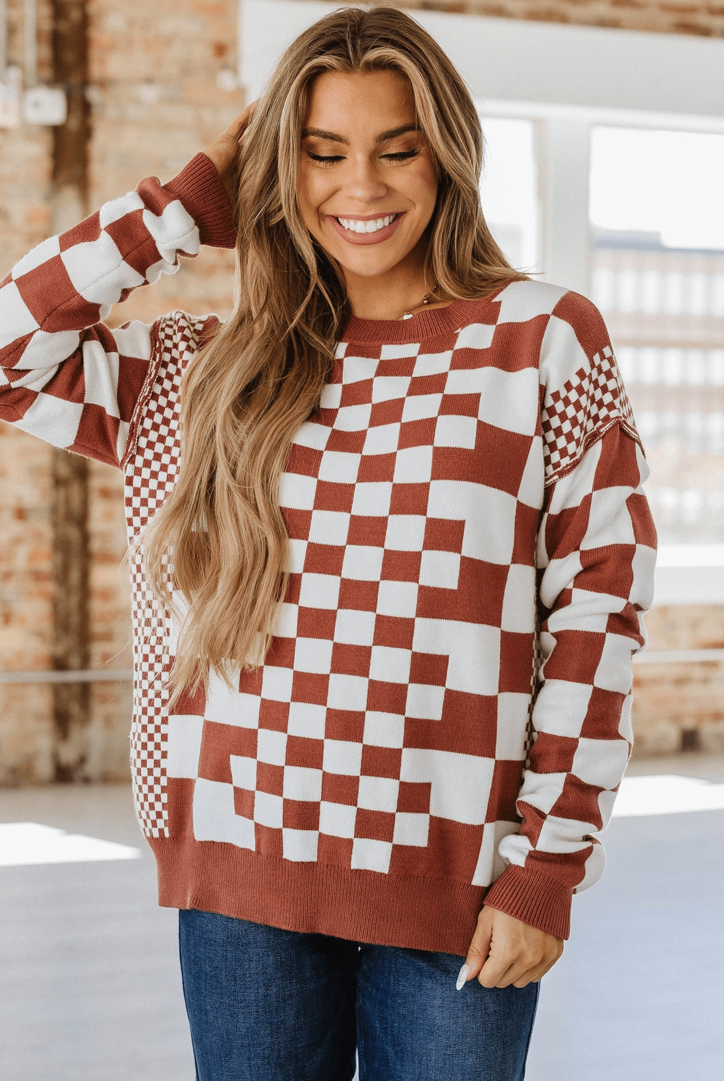 Check Me Out Checked Sweater-Sweaters-Krush Kandy, Women's Online Fashion Boutique Located in Phoenix, Arizona (Scottsdale Area)