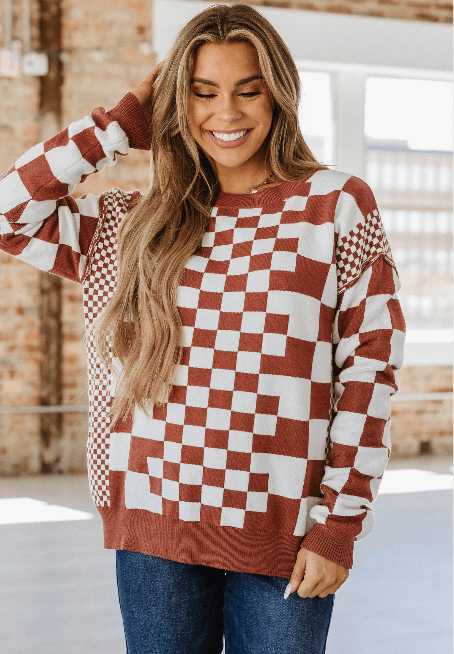 Check Me Out Checked Sweater-Sweaters-Krush Kandy, Women's Online Fashion Boutique Located in Phoenix, Arizona (Scottsdale Area)