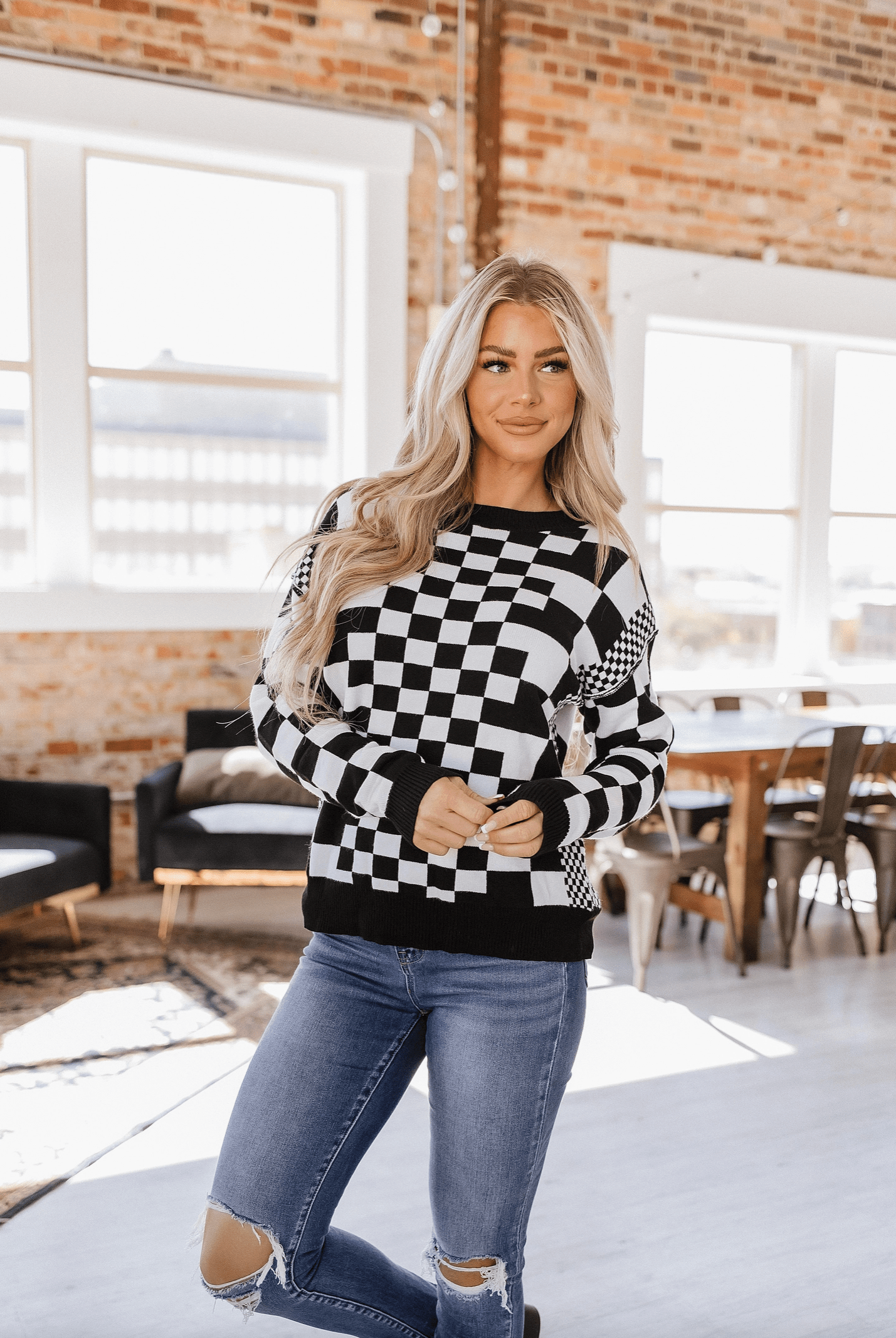 Check Me Out Checked Sweater-Sweaters-Krush Kandy, Women's Online Fashion Boutique Located in Phoenix, Arizona (Scottsdale Area)
