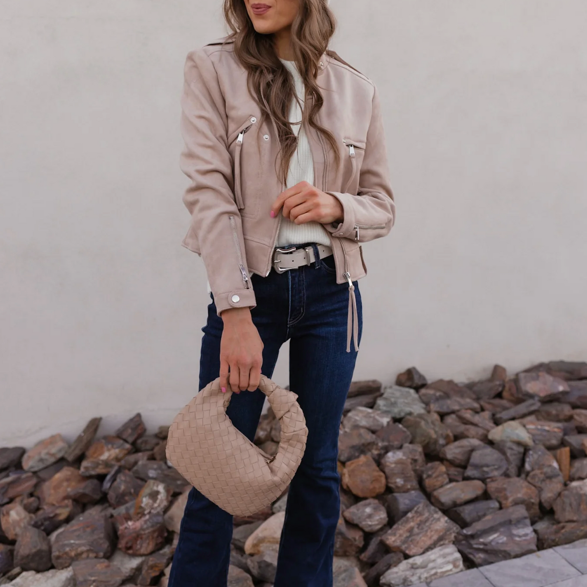 Suede Moto Jacket with Cropped Design and Long Sleeves – Krush Kandy