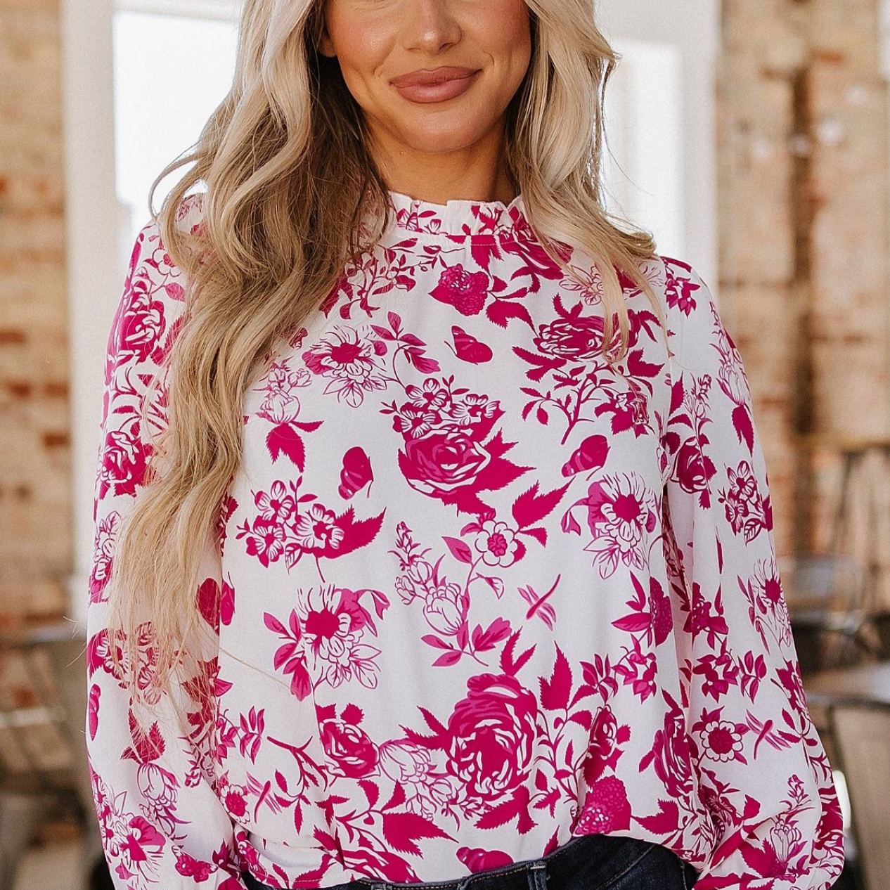 Serenity Bloom: Floral Flounce Sleeve Blouse (2 Colors)-Blouses-Krush Kandy, Women's Online Fashion Boutique Located in Phoenix, Arizona (Scottsdale Area)