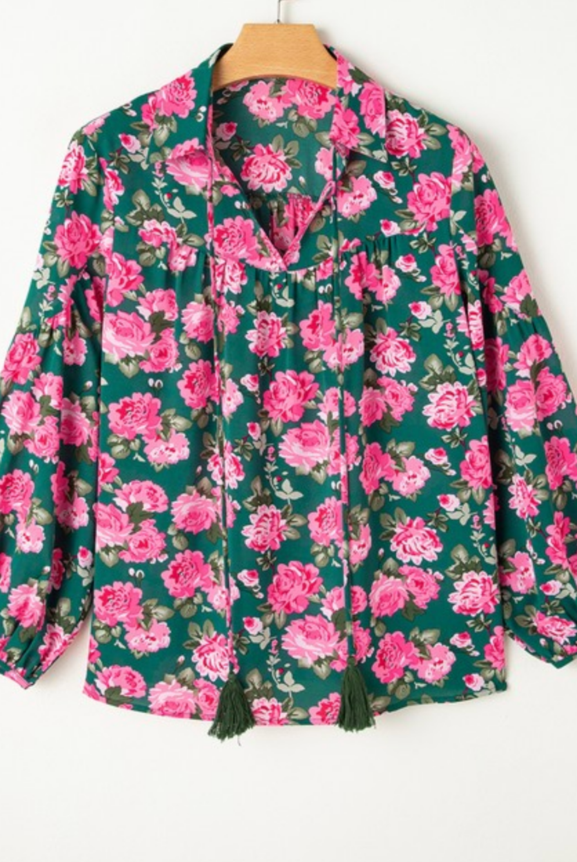 Wildrose Tassel Tie Floral Top-Tops-Krush Kandy, Women's Online Fashion Boutique Located in Phoenix, Arizona (Scottsdale Area)