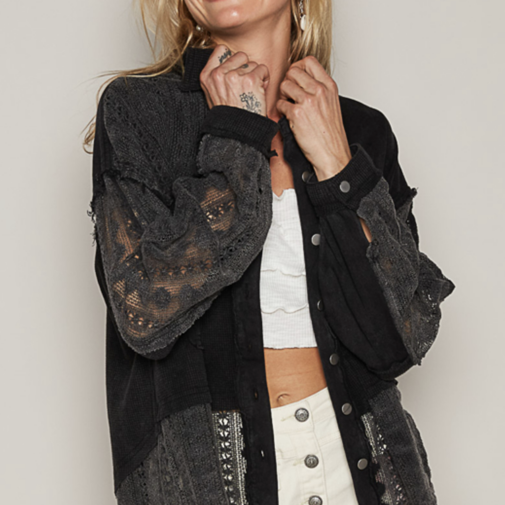 POL Lace Jean Jacket-Jackets-Krush Kandy, Women's Online Fashion Boutique Located in Phoenix, Arizona (Scottsdale Area)