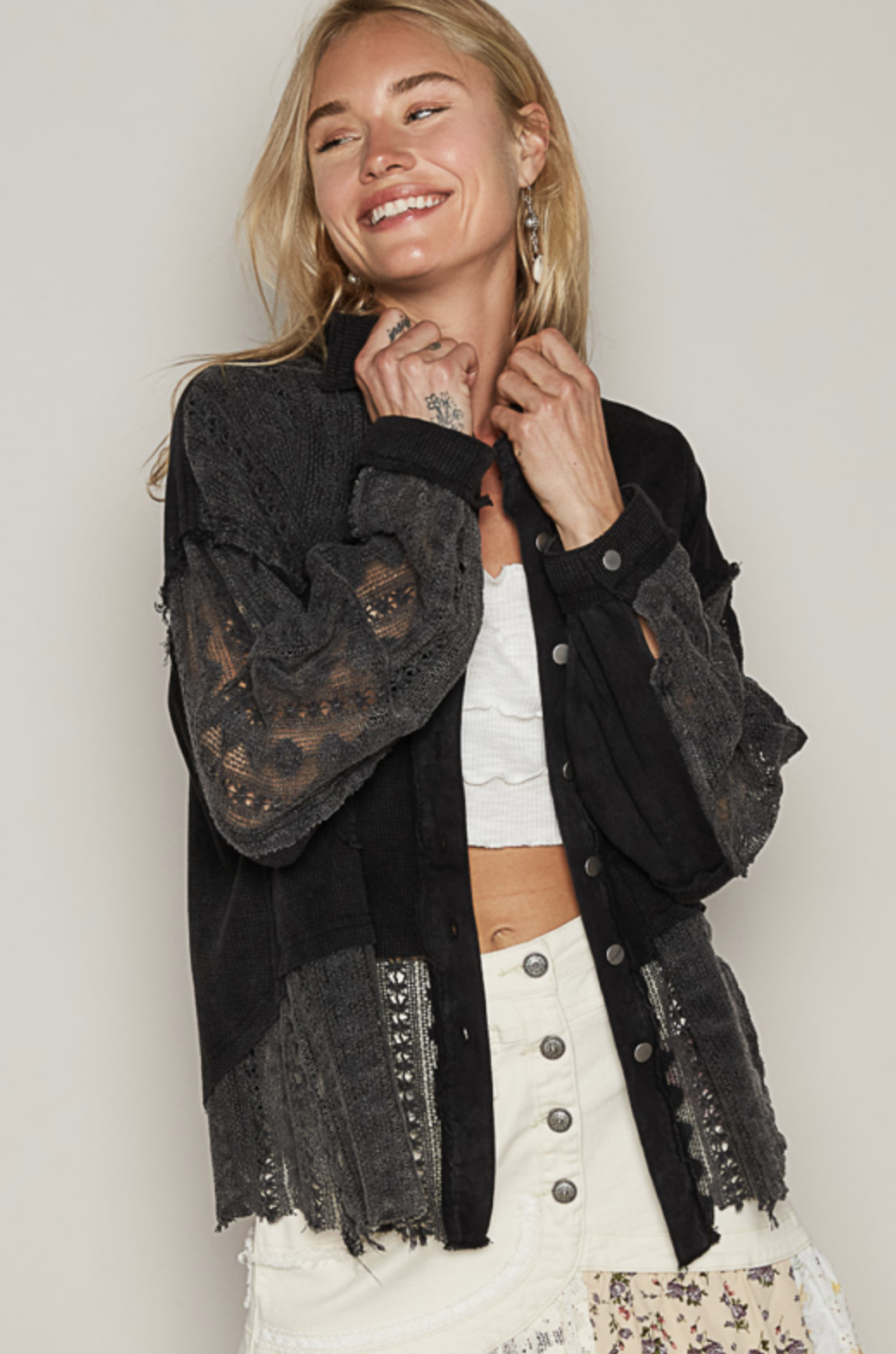 POL Lace Jean Jacket-Jackets-Krush Kandy, Women's Online Fashion Boutique Located in Phoenix, Arizona (Scottsdale Area)