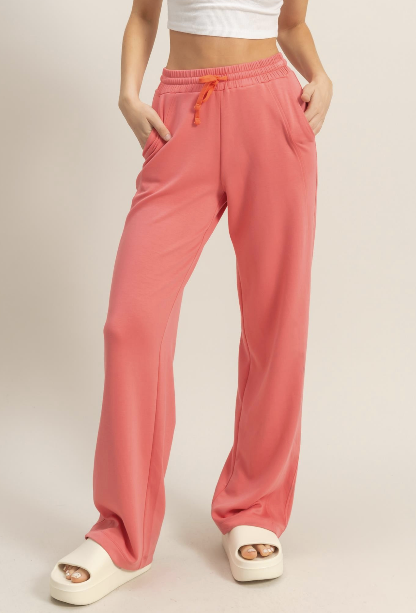 High-Waist Drawstring Straight-Cut Pants-Sweatpants-Krush Kandy, Women's Online Fashion Boutique Located in Phoenix, Arizona (Scottsdale Area)