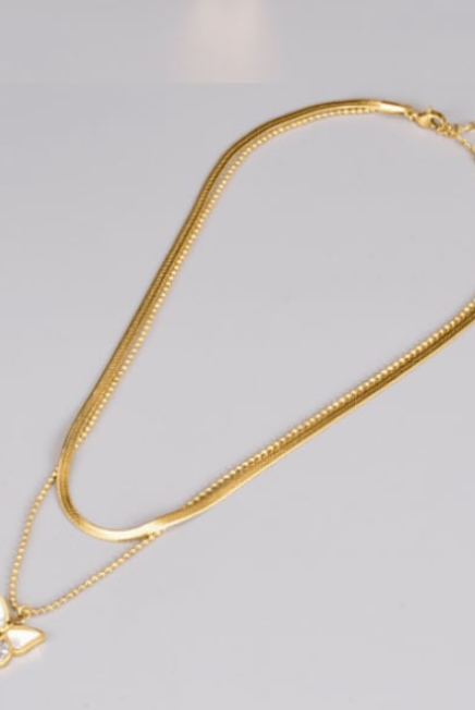 Snake Chain and Bead Butterfly Luxury Necklace-Necklaces-Krush Kandy, Women's Online Fashion Boutique Located in Phoenix, Arizona (Scottsdale Area)