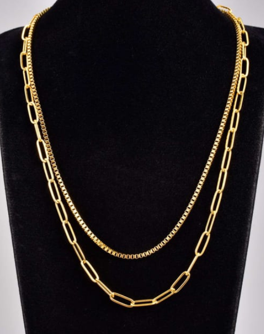 Workin' Overtime Double Chain Gold Necklace-Necklaces-Krush Kandy, Women's Online Fashion Boutique Located in Phoenix, Arizona (Scottsdale Area)