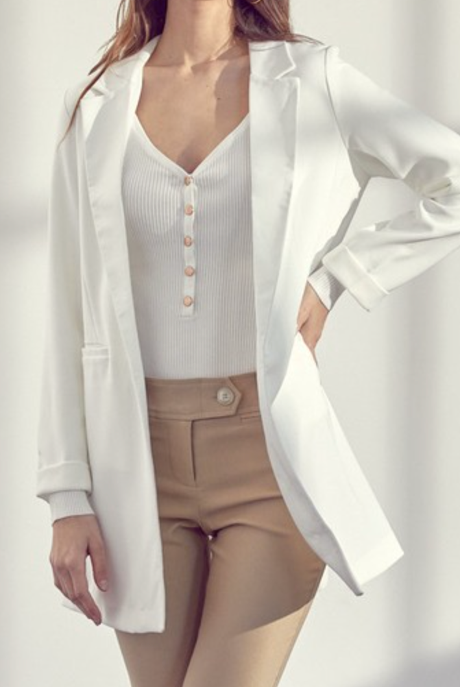 Zoom Meeting Lined Long Blazer Jacket-Blazers-Krush Kandy, Women's Online Fashion Boutique Located in Phoenix, Arizona (Scottsdale Area)