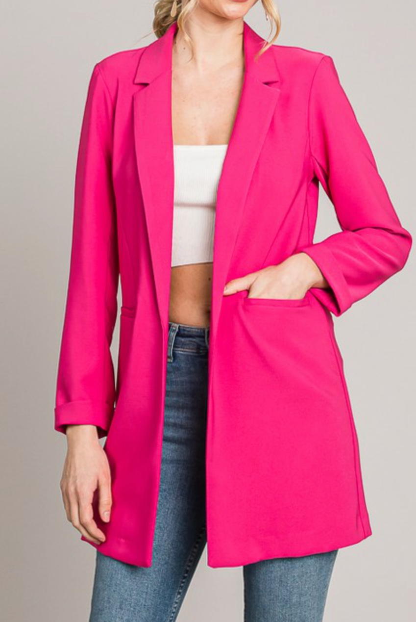 Zoom Meeting Lined Long Blazer Jacket-Blazers-Krush Kandy, Women's Online Fashion Boutique Located in Phoenix, Arizona (Scottsdale Area)