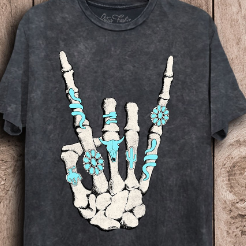 Skeleton Rock Hand Sign Graphic Top-Graphic Tees-Krush Kandy, Women's Online Fashion Boutique Located in Phoenix, Arizona (Scottsdale Area)