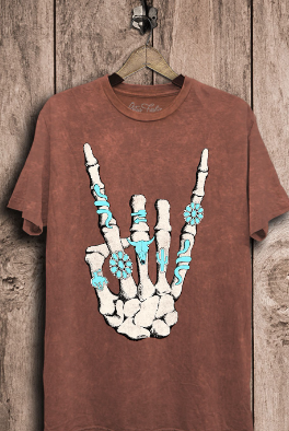 Skeleton Rock Hand Sign Graphic Top-Graphic Tees-Krush Kandy, Women's Online Fashion Boutique Located in Phoenix, Arizona (Scottsdale Area)