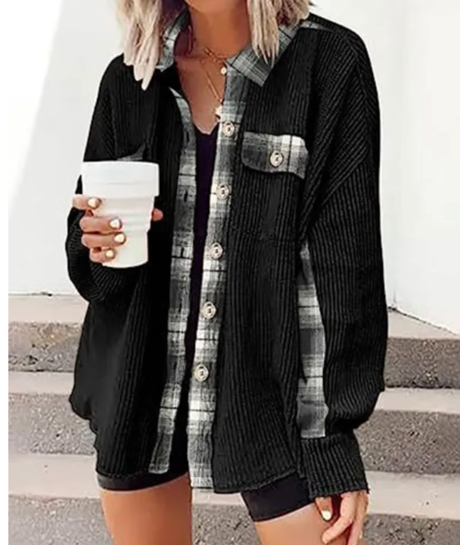 Spliced Plaid Detail Shacket | S-2X-Jackets-Krush Kandy, Women's Online Fashion Boutique Located in Phoenix, Arizona (Scottsdale Area)