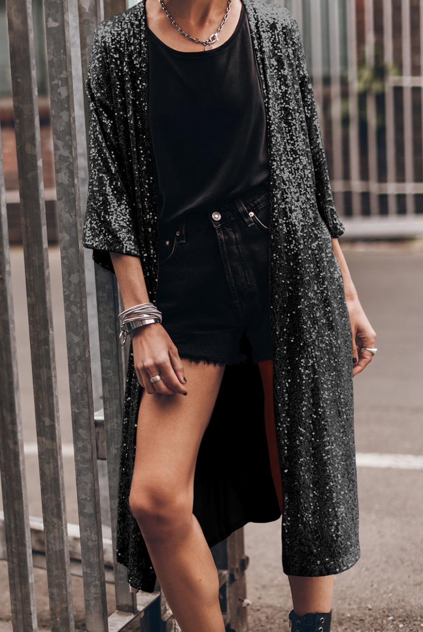 Sparkle Sequin Duster Kimono Cardigan-Kimonos-Krush Kandy, Women's Online Fashion Boutique Located in Phoenix, Arizona (Scottsdale Area)