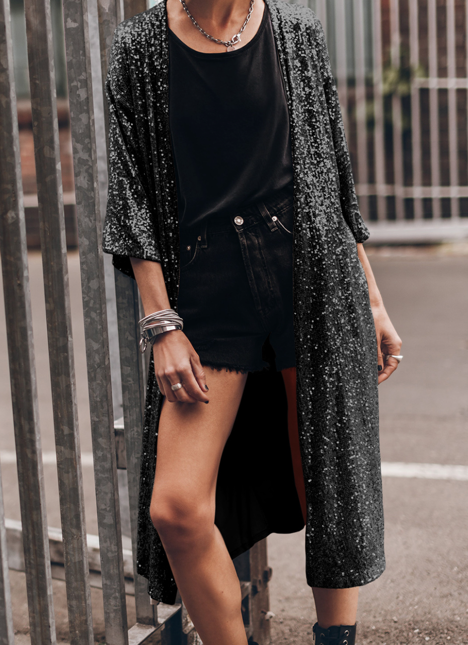 Sparkle Sequin Duster Kimono Cardigan-Kimonos-Krush Kandy, Women's Online Fashion Boutique Located in Phoenix, Arizona (Scottsdale Area)