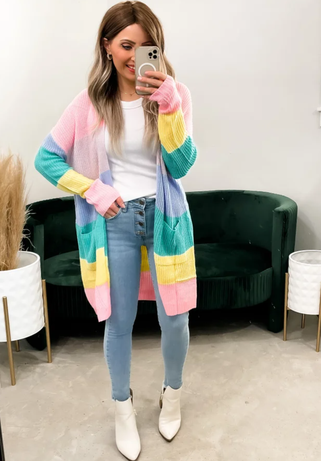 Cotton Candy Striped Color Block Cardigan-Cardigans-Krush Kandy, Women's Online Fashion Boutique Located in Phoenix, Arizona (Scottsdale Area)