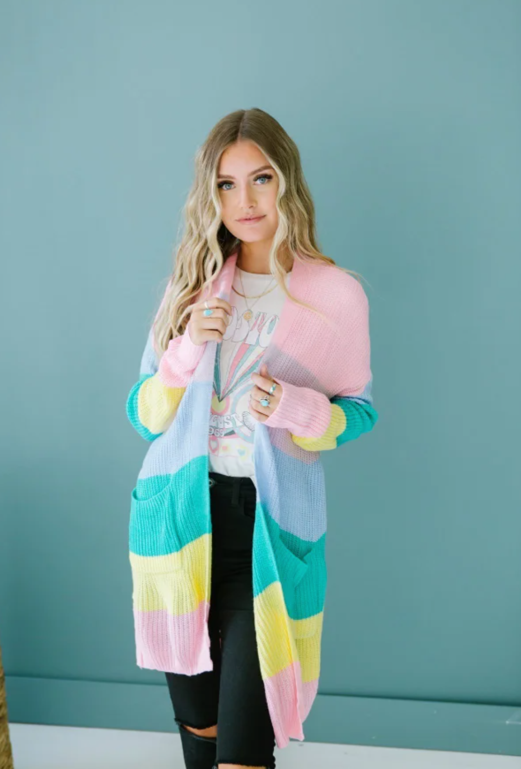 Cotton Candy Striped Color Block Cardigan-Cardigans-Krush Kandy, Women's Online Fashion Boutique Located in Phoenix, Arizona (Scottsdale Area)