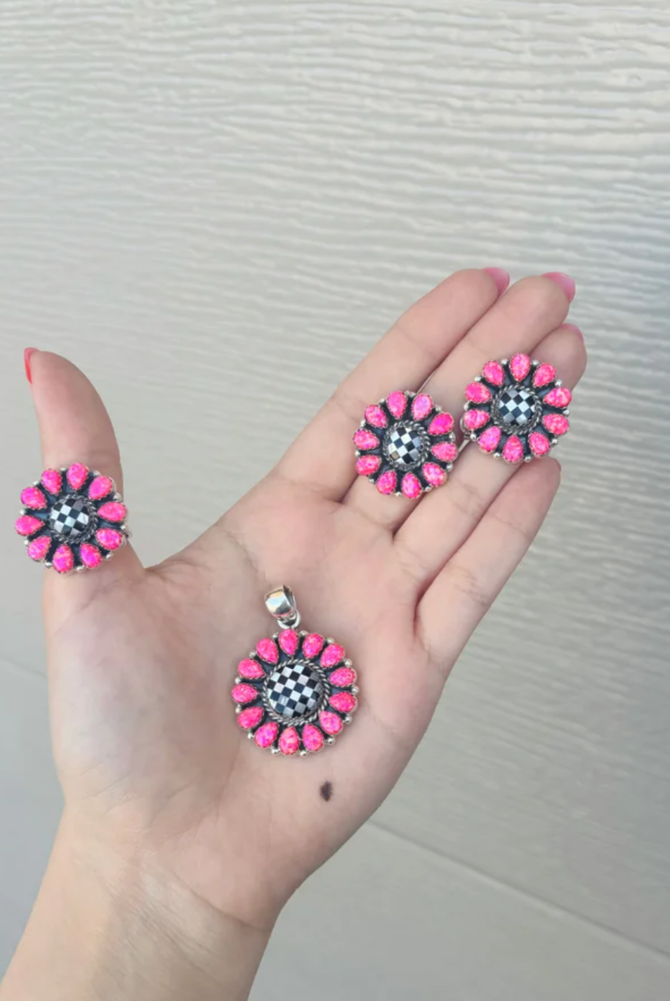 Circle Checkered Stone Sterling Silver Set | PREORDER NOW OPEN-Charms & Pendants-Krush Kandy, Women's Online Fashion Boutique Located in Phoenix, Arizona (Scottsdale Area)