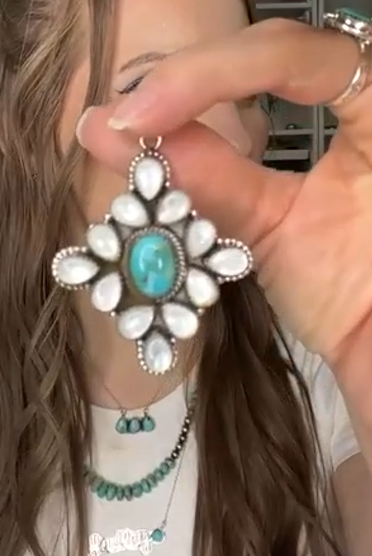 Shine Bright White Shell and Turquoise Pendant-Necklaces-Krush Kandy, Women's Online Fashion Boutique Located in Phoenix, Arizona (Scottsdale Area)