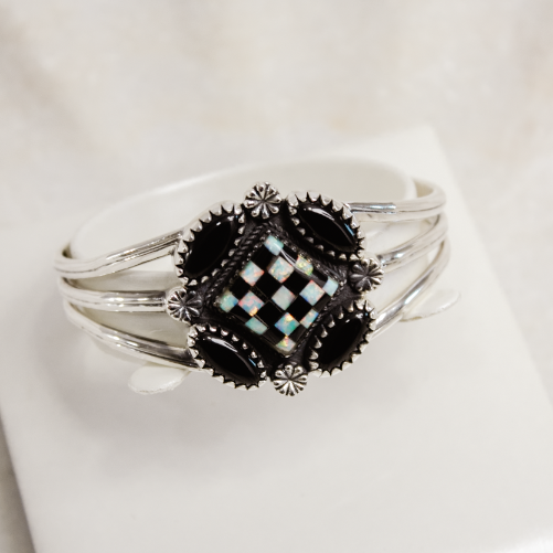 Checker & Stone Blooming Cuff-Chain Bracelets-Krush Kandy, Women's Online Fashion Boutique Located in Phoenix, Arizona (Scottsdale Area)