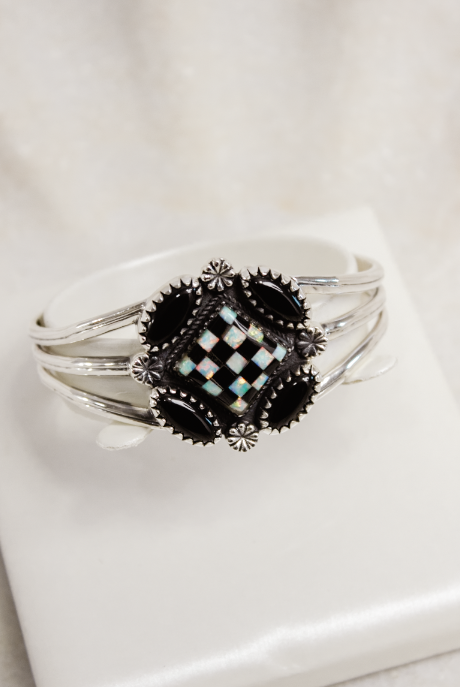 Checker & Stone Blooming Cuff-Chain Bracelets-Krush Kandy, Women's Online Fashion Boutique Located in Phoenix, Arizona (Scottsdale Area)