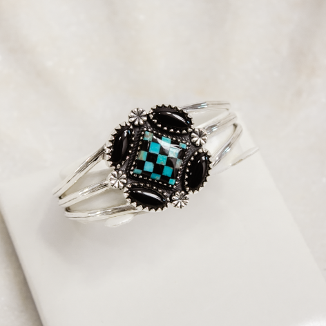 Checker & Stone Blooming Cuff-Chain Bracelets-Krush Kandy, Women's Online Fashion Boutique Located in Phoenix, Arizona (Scottsdale Area)