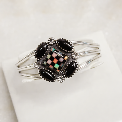 Checker & Stone Blooming Cuff-Chain Bracelets-Krush Kandy, Women's Online Fashion Boutique Located in Phoenix, Arizona (Scottsdale Area)