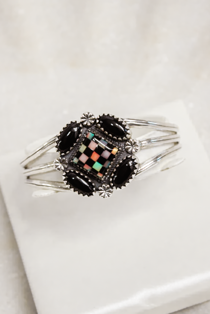 Checker & Stone Blooming Cuff-Chain Bracelets-Krush Kandy, Women's Online Fashion Boutique Located in Phoenix, Arizona (Scottsdale Area)