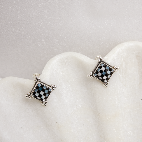 Checkmate Canvas Sterling Earrings | Krush Kouture-Stud Earrings-Krush Kandy, Women's Online Fashion Boutique Located in Phoenix, Arizona (Scottsdale Area)