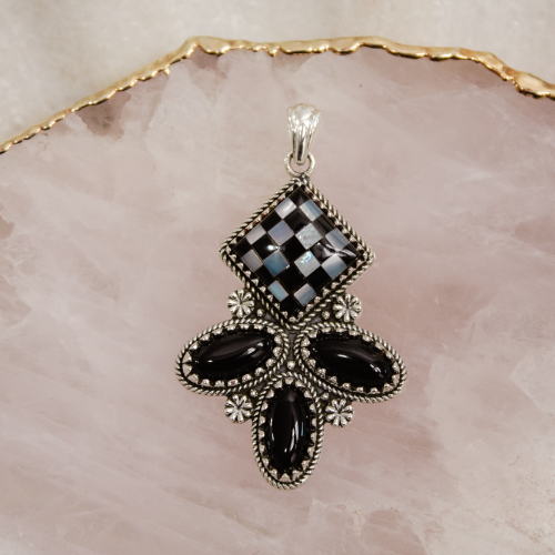 Aria Checkered Stone Pendant-Pendant Necklaces-Krush Kandy, Women's Online Fashion Boutique Located in Phoenix, Arizona (Scottsdale Area)