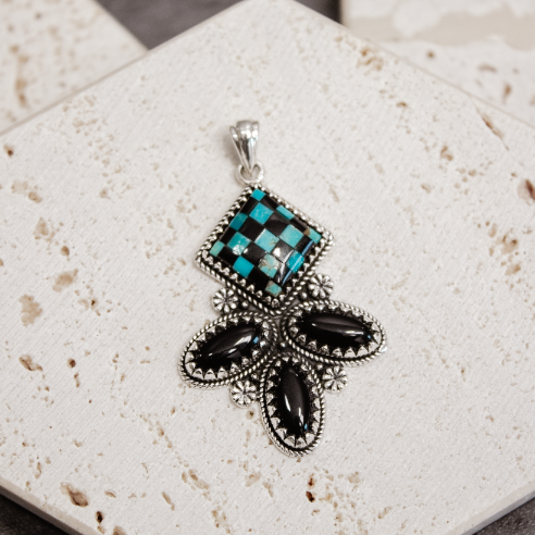 Aria Checkered Stone Pendant-Pendant Necklaces-Krush Kandy, Women's Online Fashion Boutique Located in Phoenix, Arizona (Scottsdale Area)