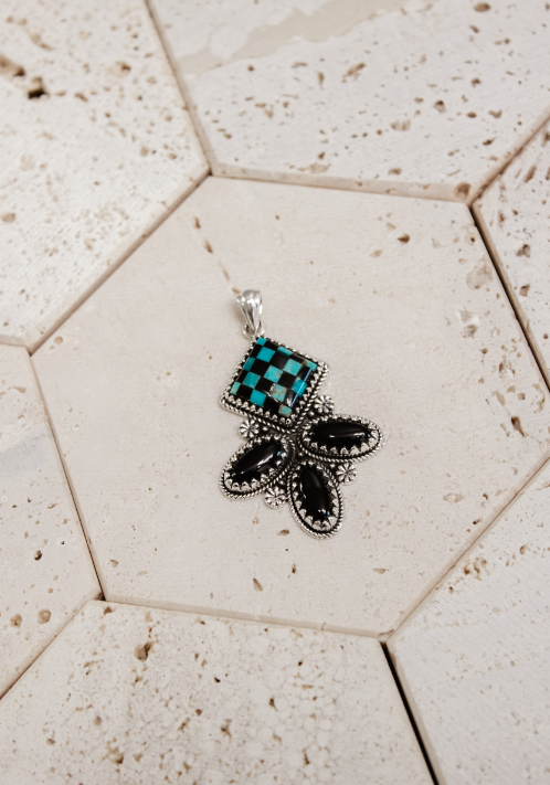 Aria Checkered Stone Pendant-Pendant Necklaces-Krush Kandy, Women's Online Fashion Boutique Located in Phoenix, Arizona (Scottsdale Area)