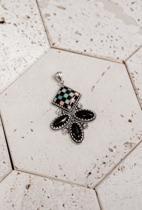 Aria Checkered Stone Pendant-Pendant Necklaces-Krush Kandy, Women's Online Fashion Boutique Located in Phoenix, Arizona (Scottsdale Area)