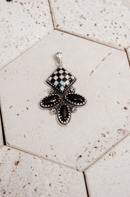 Aria Checkered Stone Pendant-Pendant Necklaces-Krush Kandy, Women's Online Fashion Boutique Located in Phoenix, Arizona (Scottsdale Area)