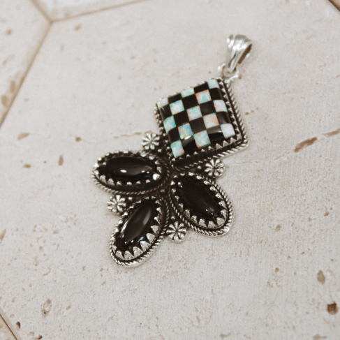 Aria Checkered Stone Pendant-Pendant Necklaces-Krush Kandy, Women's Online Fashion Boutique Located in Phoenix, Arizona (Scottsdale Area)