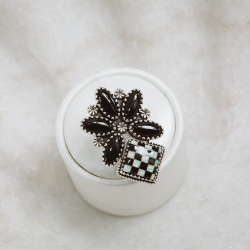 Half Blossom Checkered Ring-Cluster Rings-Krush Kandy, Women's Online Fashion Boutique Located in Phoenix, Arizona (Scottsdale Area)