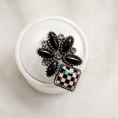 Half Blossom Checkered Ring-Cluster Rings-Krush Kandy, Women's Online Fashion Boutique Located in Phoenix, Arizona (Scottsdale Area)