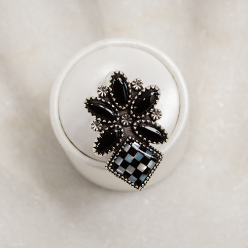 Half Blossom Checkered Ring-Cluster Rings-Krush Kandy, Women's Online Fashion Boutique Located in Phoenix, Arizona (Scottsdale Area)