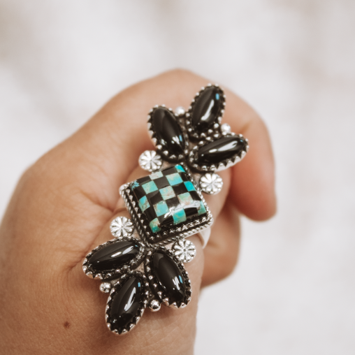 Petal & Stone Checkered Cluster-Cluster Rings-Krush Kandy, Women's Online Fashion Boutique Located in Phoenix, Arizona (Scottsdale Area)