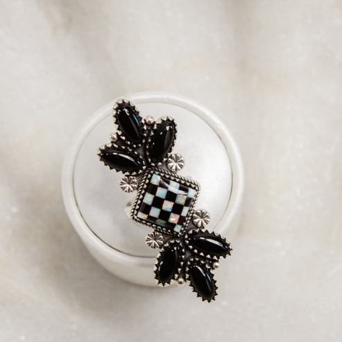 Petal & Stone Checkered Cluster-Cluster Rings-Krush Kandy, Women's Online Fashion Boutique Located in Phoenix, Arizona (Scottsdale Area)