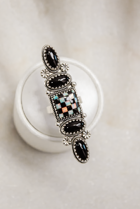 Queens Move Checkered Ring-Cluster Rings-Krush Kandy, Women's Online Fashion Boutique Located in Phoenix, Arizona (Scottsdale Area)