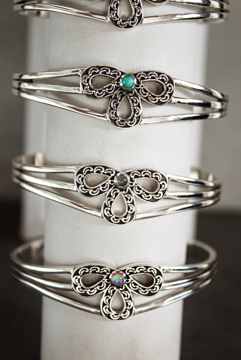 Simple Statement Sterling Bow Cuff-Chain Bracelets-Krush Kandy, Women's Online Fashion Boutique Located in Phoenix, Arizona (Scottsdale Area)