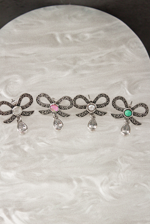 Stone Drop Bow Stud Earrings-Stud Earrings-Krush Kandy, Women's Online Fashion Boutique Located in Phoenix, Arizona (Scottsdale Area)