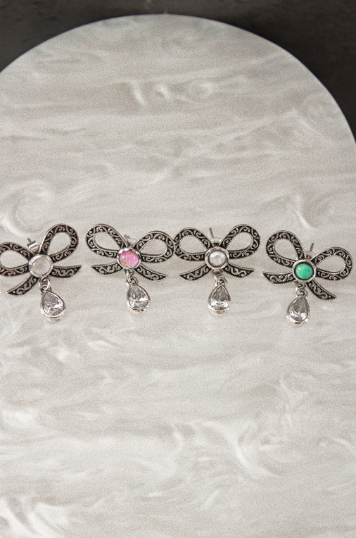 Stone Drop Bow Stud Earrings-Stud Earrings-Krush Kandy, Women's Online Fashion Boutique Located in Phoenix, Arizona (Scottsdale Area)