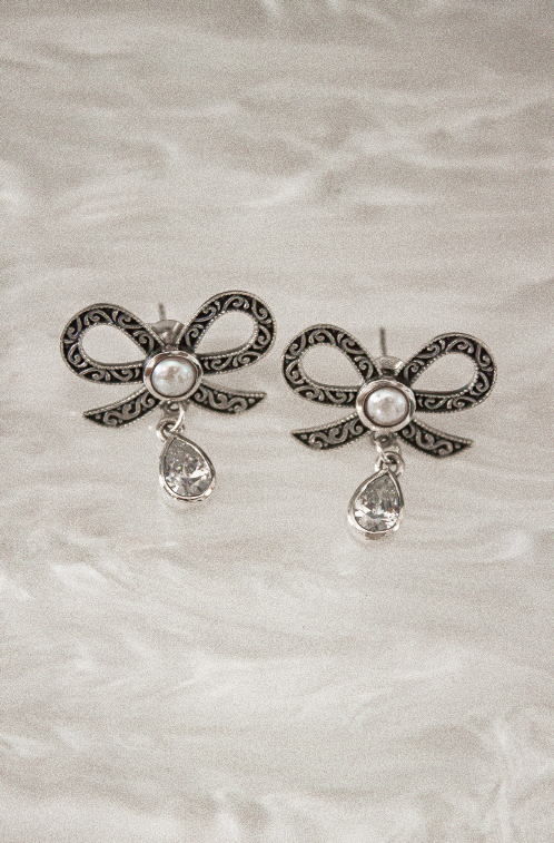 Stone Drop Bow Stud Earrings-Stud Earrings-Krush Kandy, Women's Online Fashion Boutique Located in Phoenix, Arizona (Scottsdale Area)