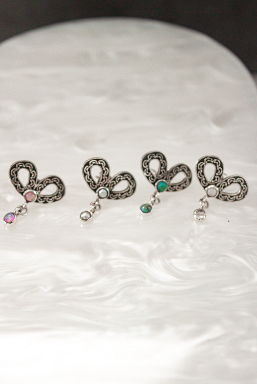 Dangle Stone Stud Bow Earrings-Stud Earrings-Krush Kandy, Women's Online Fashion Boutique Located in Phoenix, Arizona (Scottsdale Area)